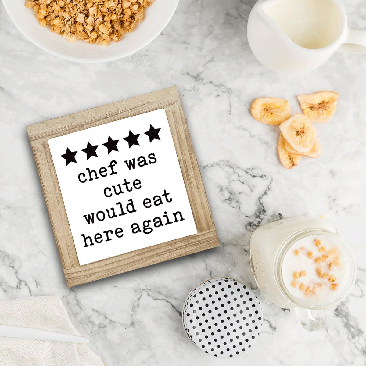 Chef Was Cute Would Eat Here Again Sign, Kitchen Shelf Decor, Rustic Wooden Plaques Sign, Dining Room Shelf Decoration, Funny Kitchen Counter Decoration image 3