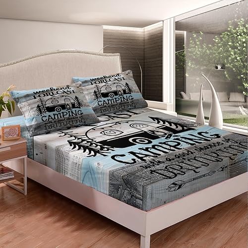 Vista 18 de Erosebridal Sábanas rústicas de granja, sábanas de camping feliz, juego de sábanas para decoración de cámper para niños, adolescentes, mujeres