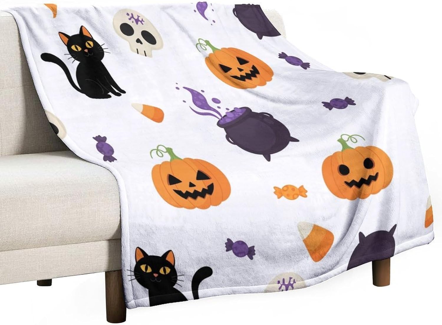Halloween Themed Pumpkins Flannel Throw Blankets Soft Lightweight Fuzzy Plush Decor Blankets and Throws for Couch Sofa Bed 50"x60"
