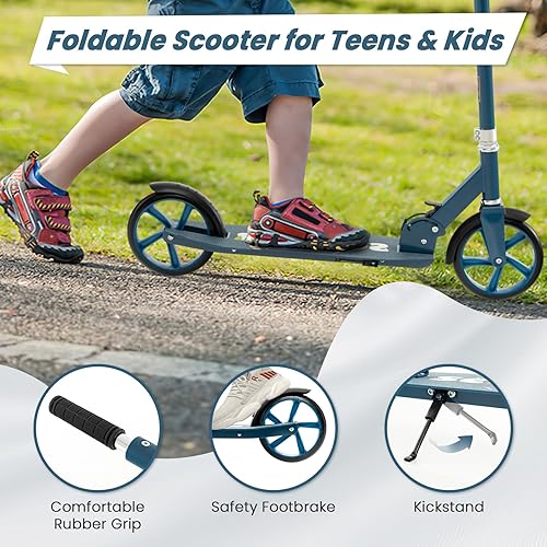Miniatura 7 de HONEY JOY Patinete plegable y ligero de 220 libras para exteriores con 3 ruedas grandes de 7 pulgadas, marco de aluminio, soporte de plataforma