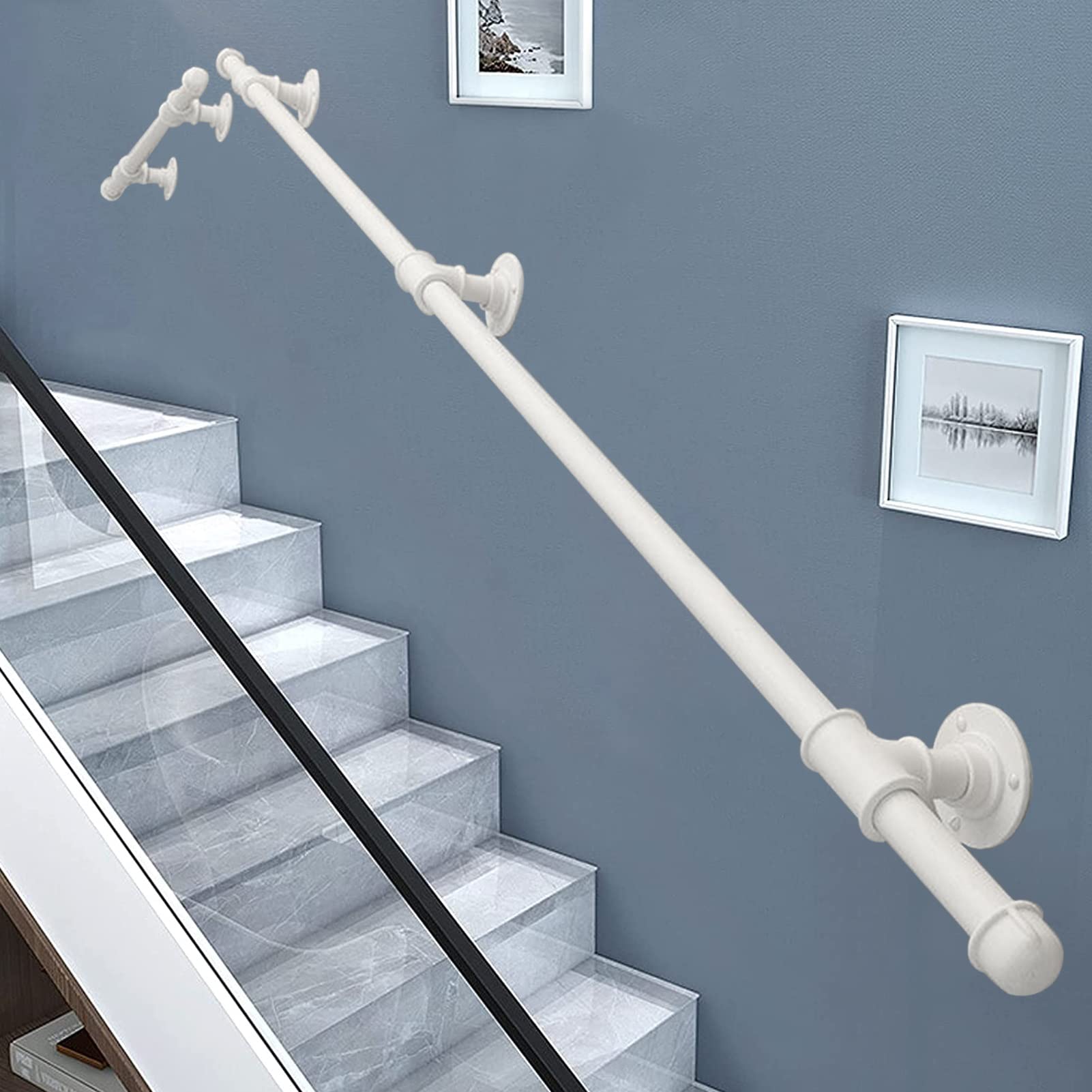Rampe d'escalier antidérapante et barre d'appui de 16 pieds en tube blanc