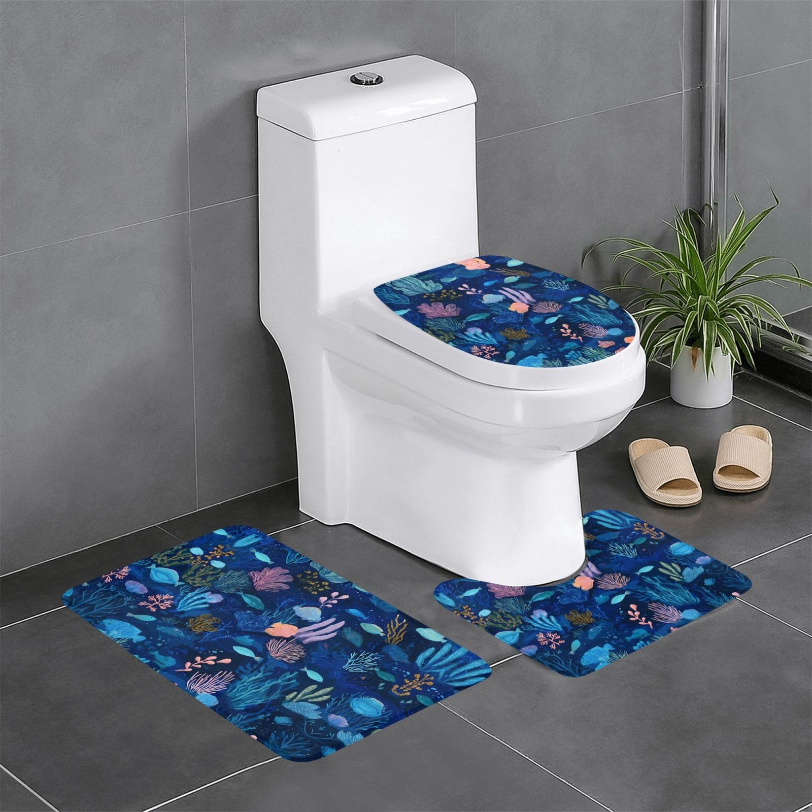 Tapis de salle de bain lot de 3 antidérapants motif sous-marin