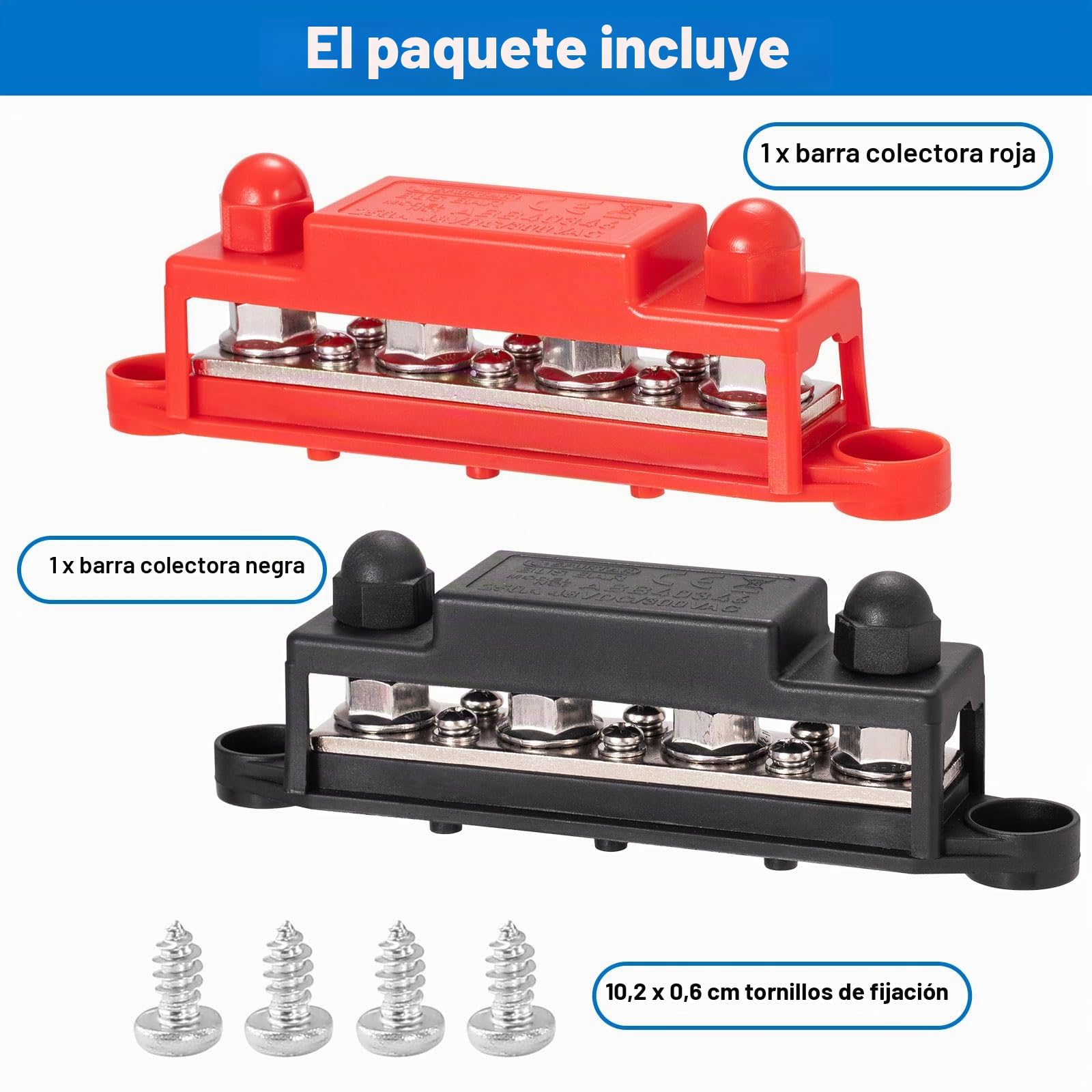Spurtar Barra Colectora 250A 12V–48V con 4x M10 Pernos y 6x M4 Tornillos, Bloque de Distribución de Energía para Coche, Barco, RV 16,5 × 3,4 × 4,8 cm – No Apto Para Espacios Reducidos