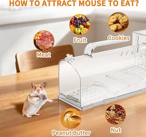 Miniatura 5 de Trampa humana para ratones, trampa de jaula en vivo para animales de interior, gatillo de pedal sensible, trampa extendida transparente para ratas