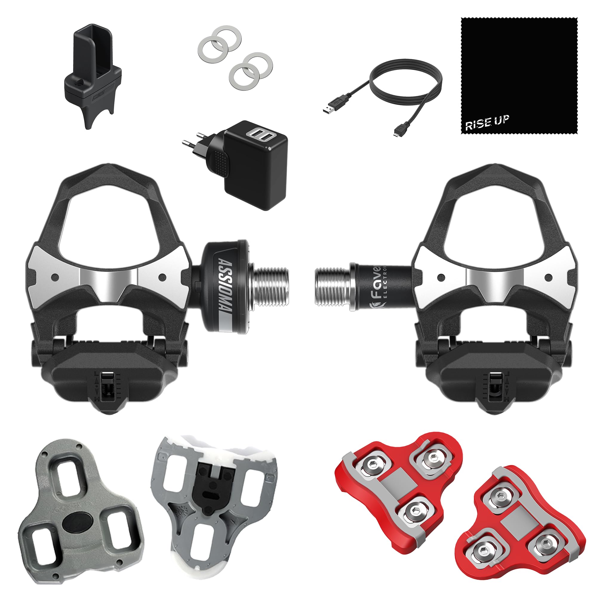 Favero Assioma UNO, Single-sensing Side Pedal Based Cycling Power Meter with Extra Cleats, LOOK Keo Grip Road Cleats, Bluetooth & ANT+ Connectivity for Bike Computers, Cycling GPS Units, & Smartphones