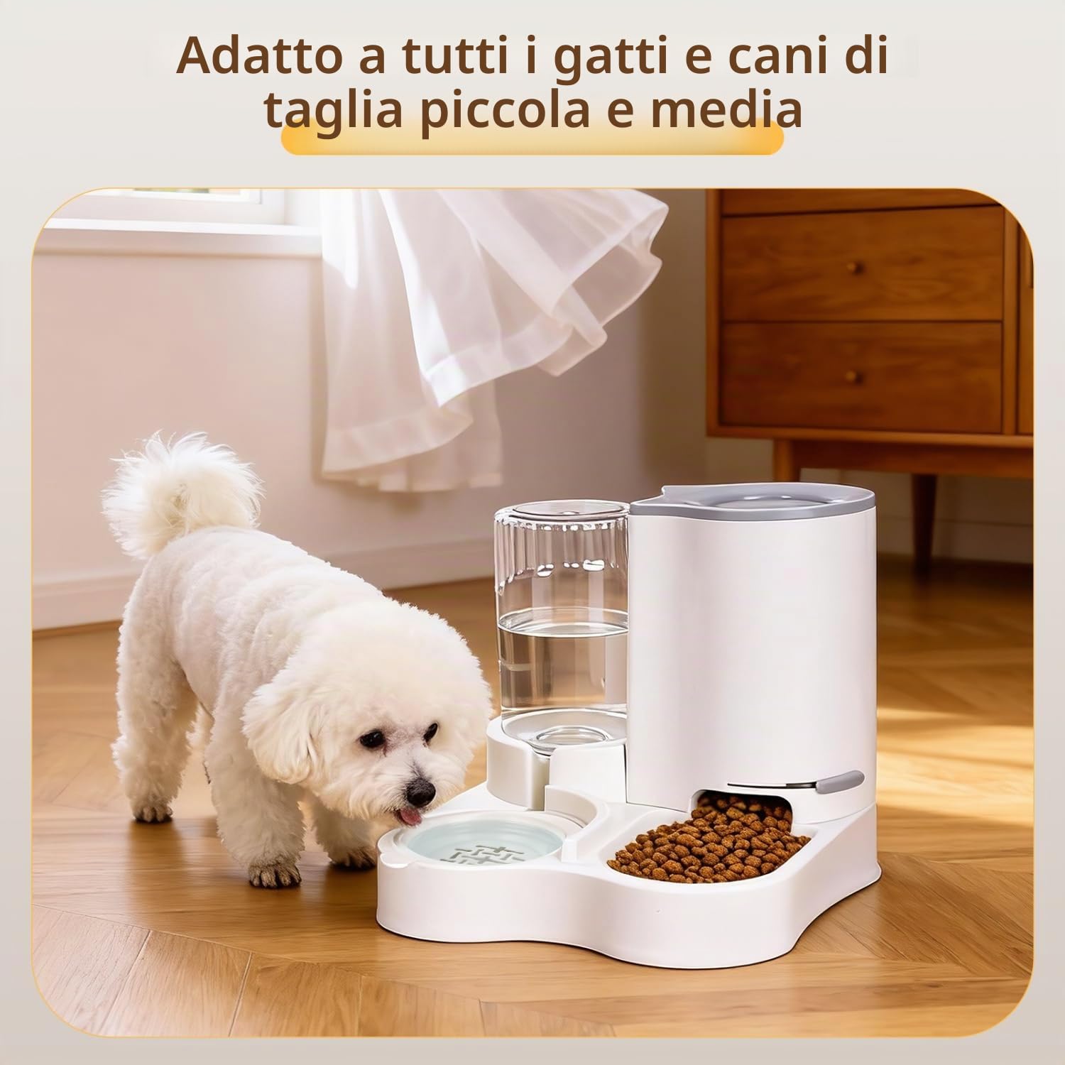 Nobleza Distributore per Gatti 2 in 1 con Fontana - Dispenser gravità Cibo 2.2L e Acqua 1L, Igienico Salvaspazio, Senza Elettricità, Design Moderno (Grigio)