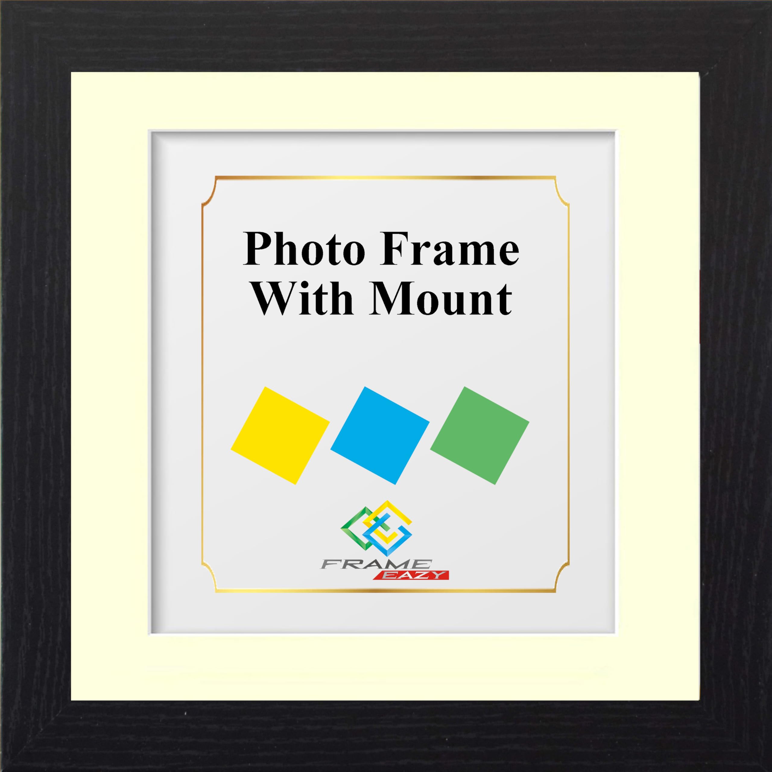 Square Flat Black Photo Picture Frame With Mount Insert (7"x7" for Pic size 5"x5", Black Frame - Ivory Mount)