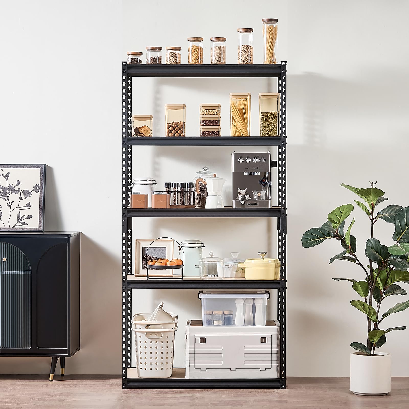 VEVOR Steckregal, 907 kg, 5-stufiges Garagen-Lagerregal, 406x914x1813 mm, Schwerlastregal, Werkstattregal, Metallregale für Garagenregale, Allzweckregal, ideal für Küche, Lager, Keller, schwarz
