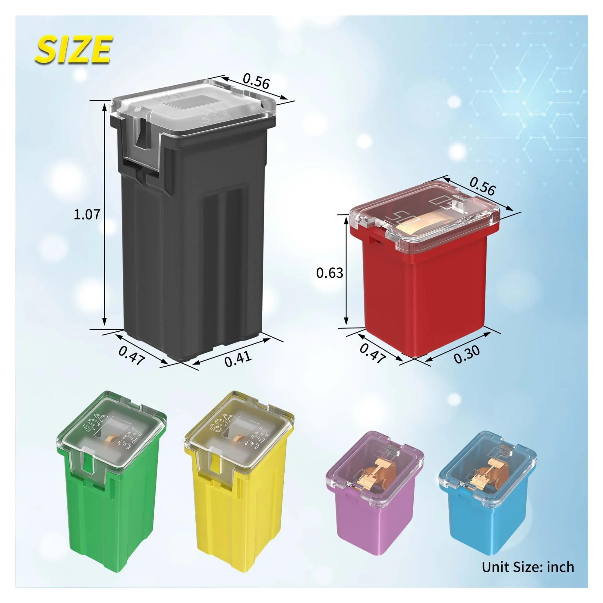 DaierTek 36 pezzi Jcase Fuse Kit assortimento di fusibili a forma scatola alti/standard e bassi 20A 30A 40A 50A 60A 80A