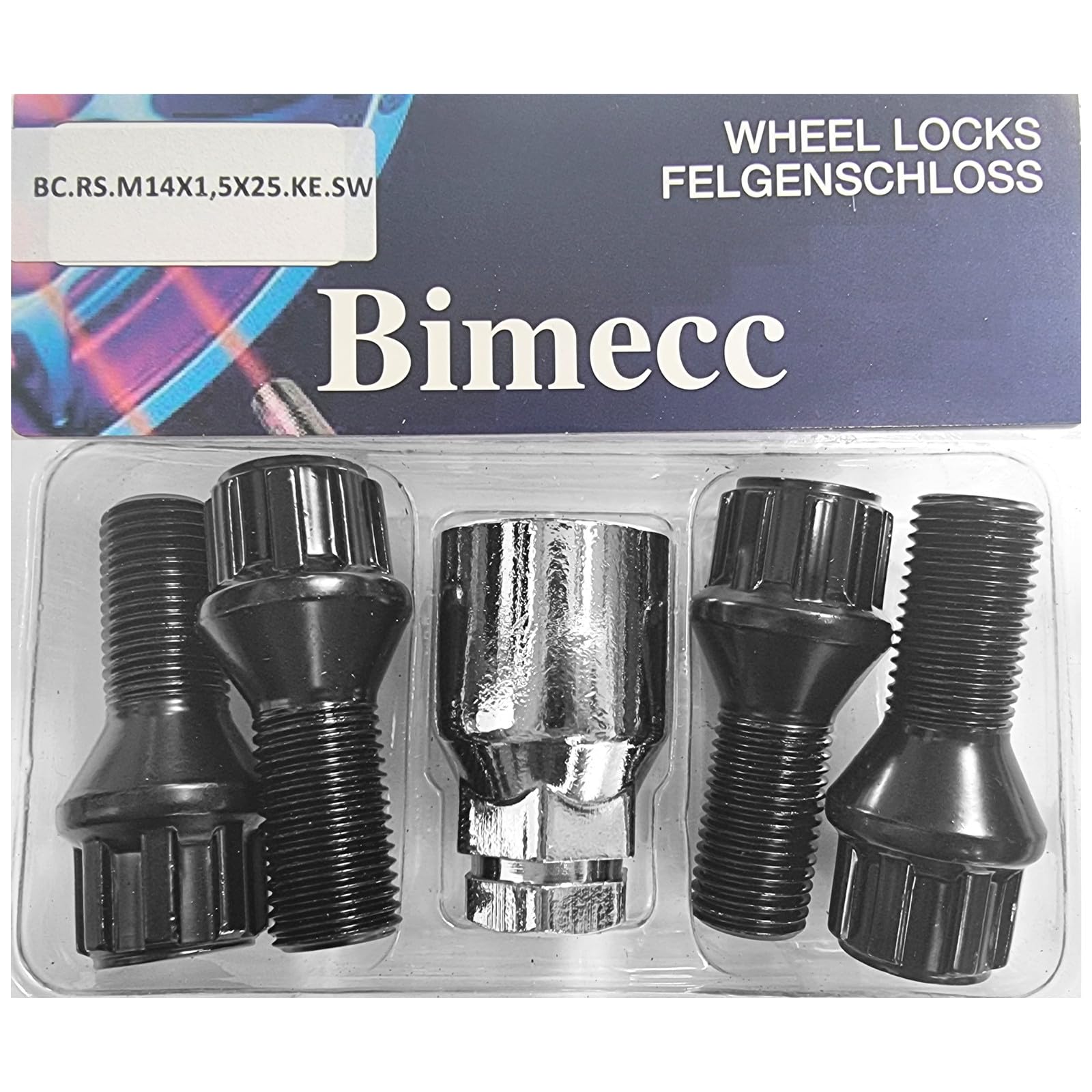 Blokada do felg M14 x 1,5 x 25 mm, taśma stożkowa 60°, kompatybilna z Alfa Romeo Citroen Fiat Lancia Maserati MG Peugeot Renault Rover SsangYong, 4 x czarne zamki do felg, zabezpieczenie kół, śruby do