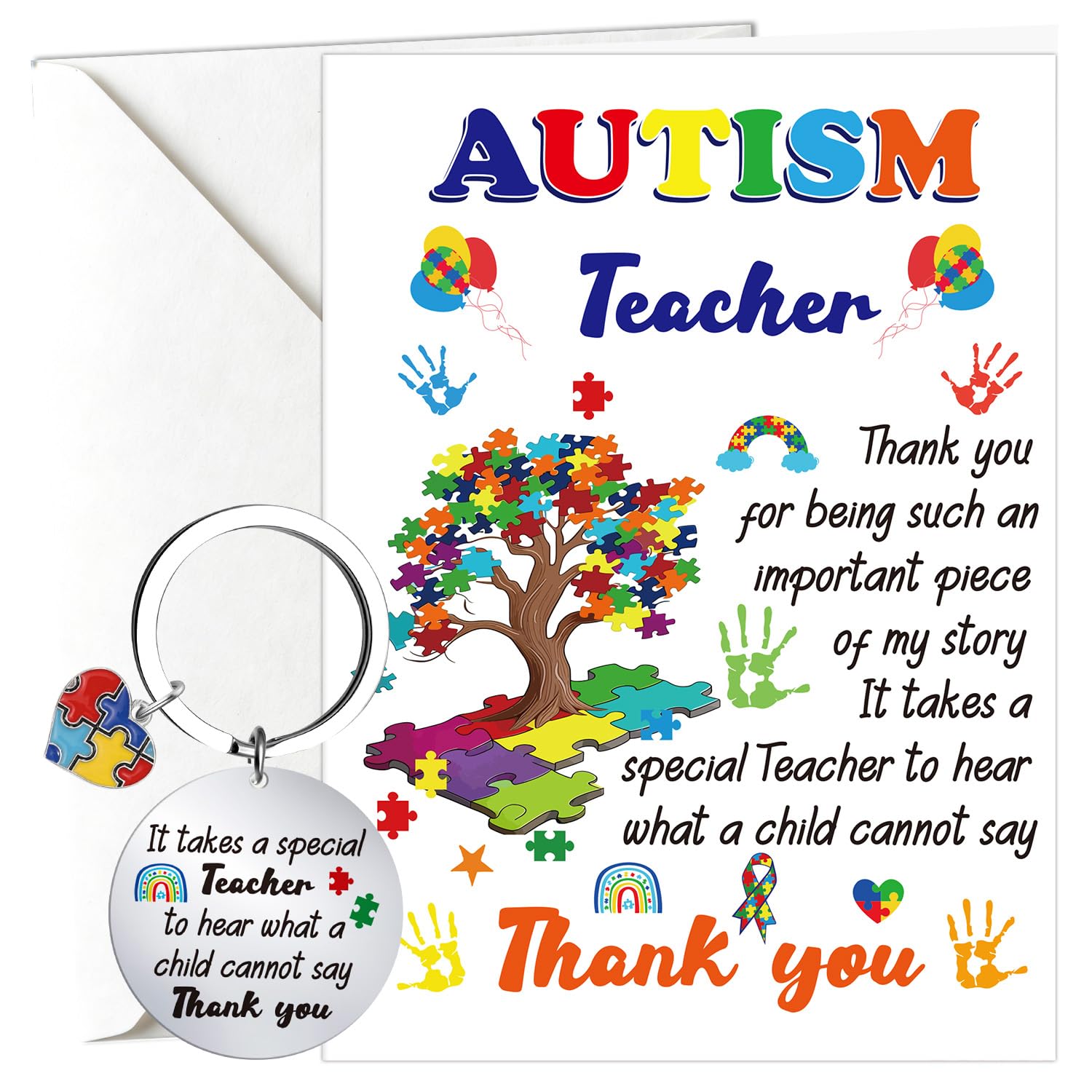 Eiapadeor Thank You Teacher Cards - Autism Teacher Appreciation Gift with Keychain Envelope Thankyou Card