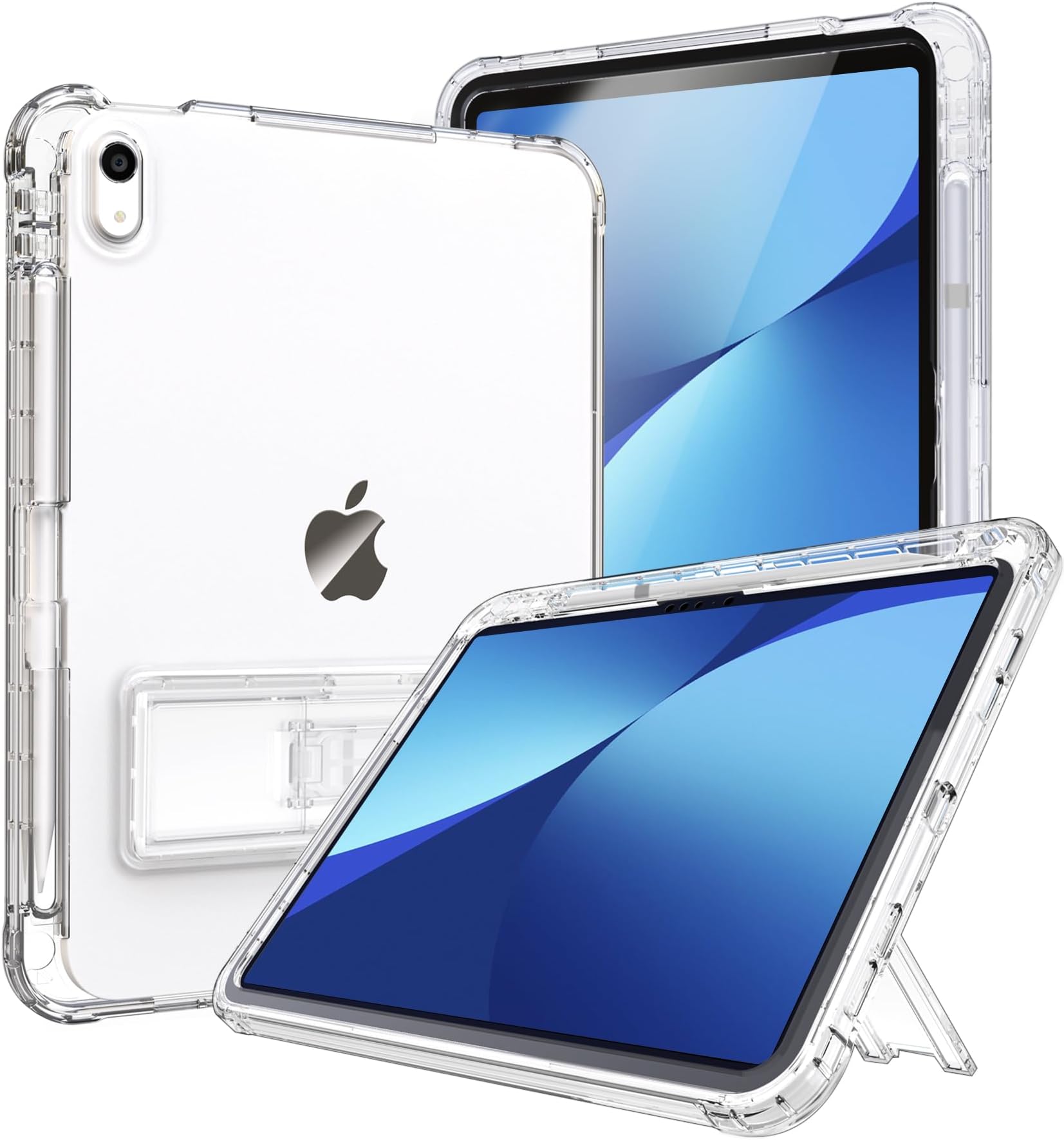 ranticeiPad 10th Generation Case, Pencil Holder & Kickstand - Slim, Glittery and Shockproof Bumper for Women and Girls, Clear