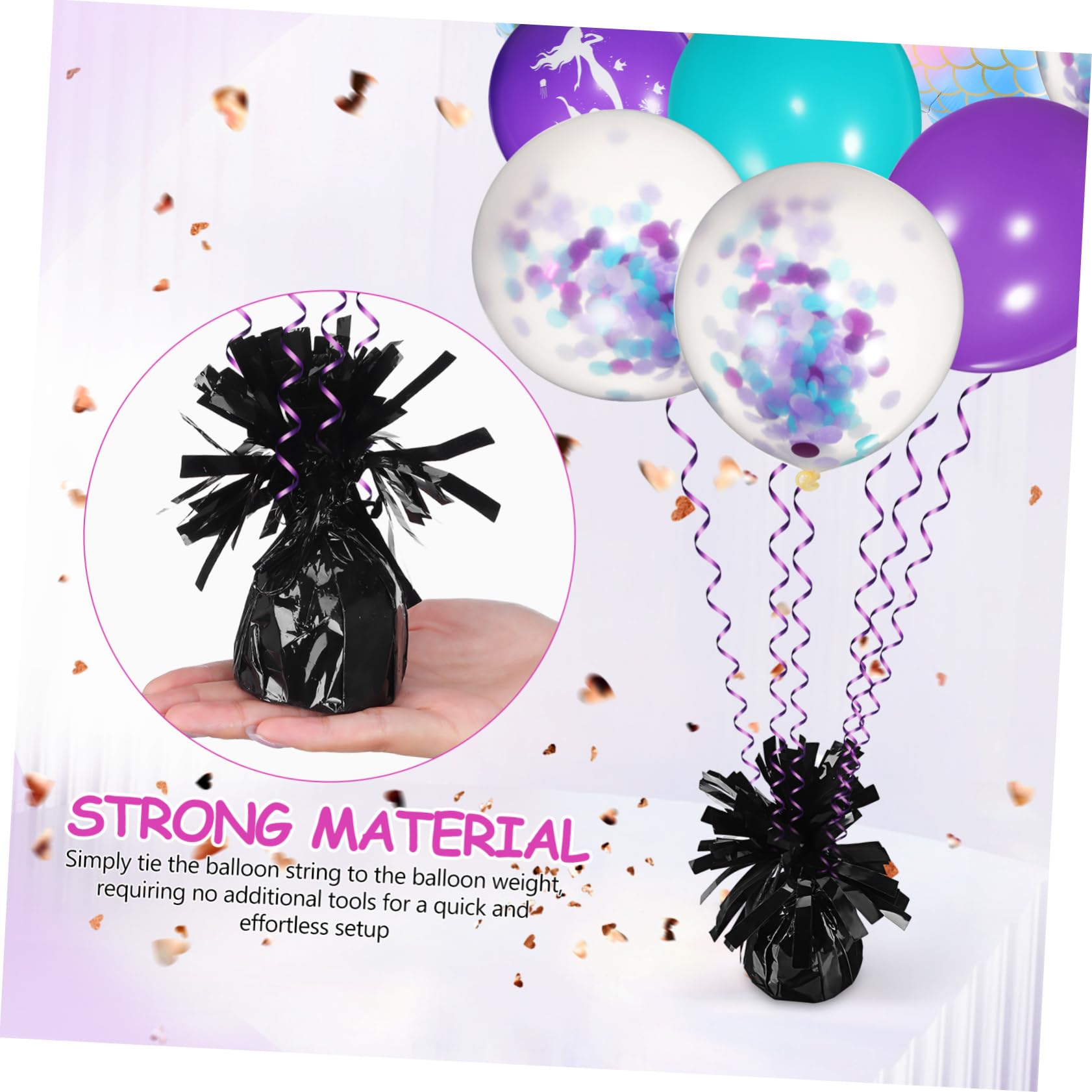 8 Pezzi Pesetti per Palloncini in Pet Nero, Blocchi di Peso per Palloncini Design Lucido, Riutilizzabili per Compleanno e Decorazioni Festa