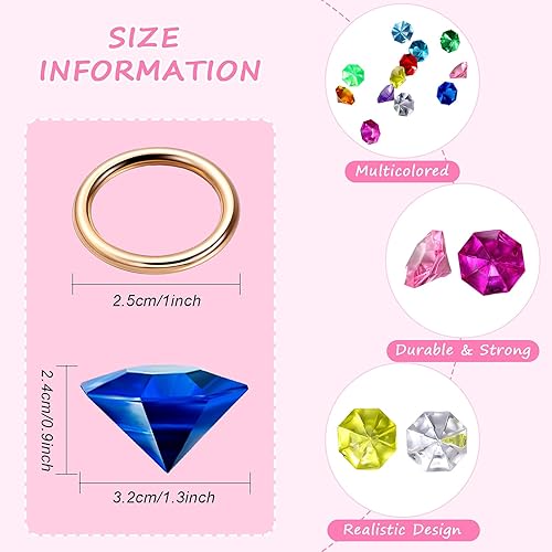 Miniatura 2 de Chalyna Juego de 70 anillos redondos de aleación de oro con gemas acrílicas, con bolsa de regalo para suministros de fiesta de cumpleaños, 7.9 x