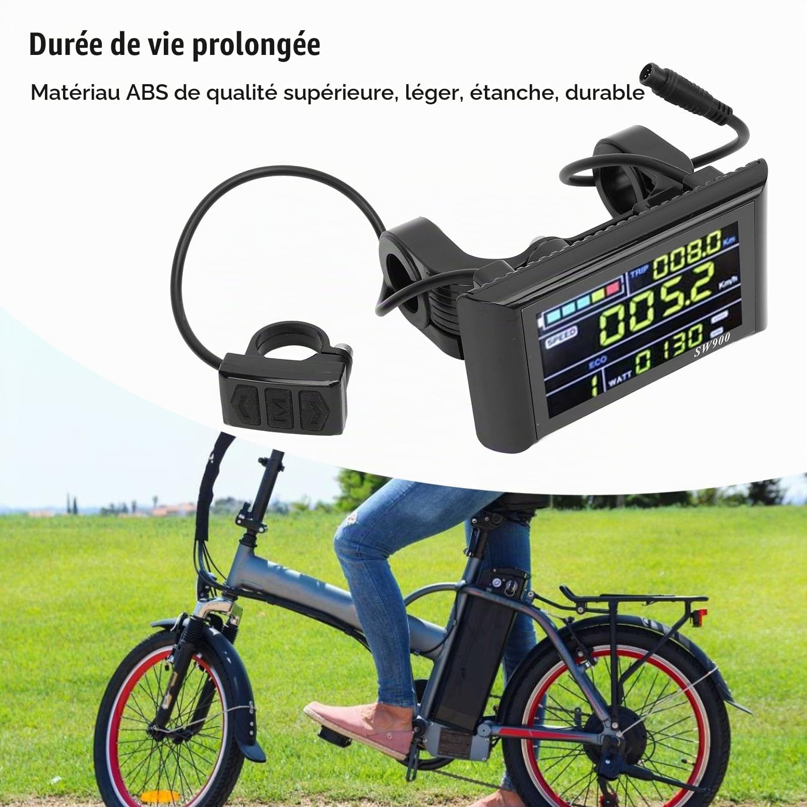 Yunir Affichage LCD à Vélo électrique, 24V 36V 48V 60V Panneau de Commande D'écran LCD à Vélo électrique, Compteur D'affichage LCD Scooter 6P Proof 6P, pour Les Vélos électriques de