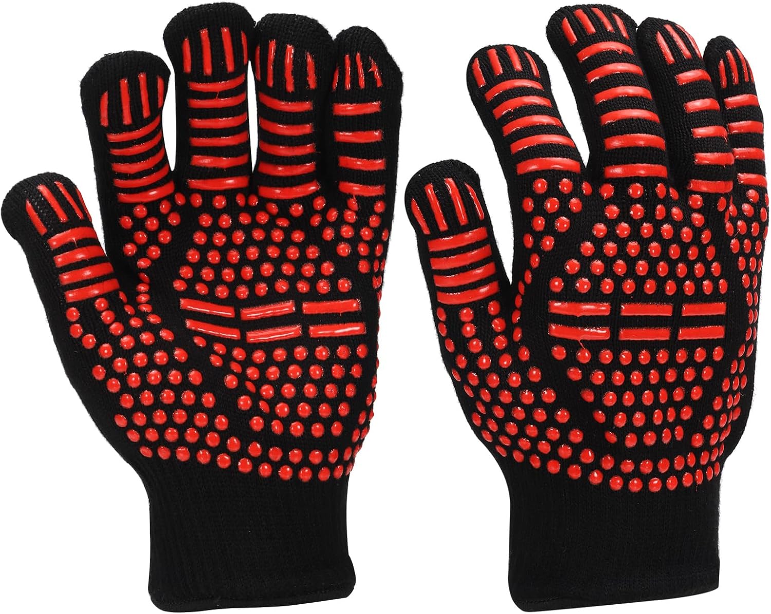 PATIKIL BBQ Grill Gloves, 2 Pack 1472℉ Heat Resistant Oven Gloves Silicone Grip Kitchen Oven Mitts for Smoker, Baking, Cooking, Grilling, Large, Red