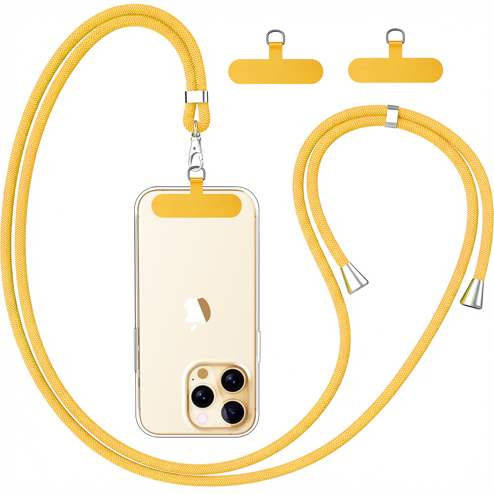 caslord Cordino per Cellulare*1, Patch Universali*2, Adatto a Tutti Gli Smartphone, Cinturino per Cellulare Abbinabile a Qualsiasi Custodia, Regolabile e Rimovibile-Giallo