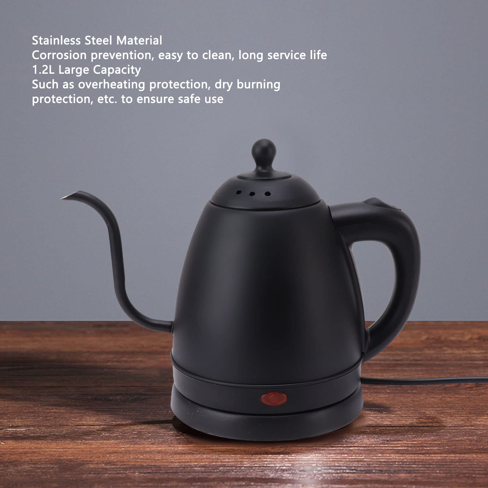 Hervidor Eléctrico de Cuello de Cisne, Acero Inoxidable, 1.2 L, Ebullición Ultrarrápida, para Café y Té