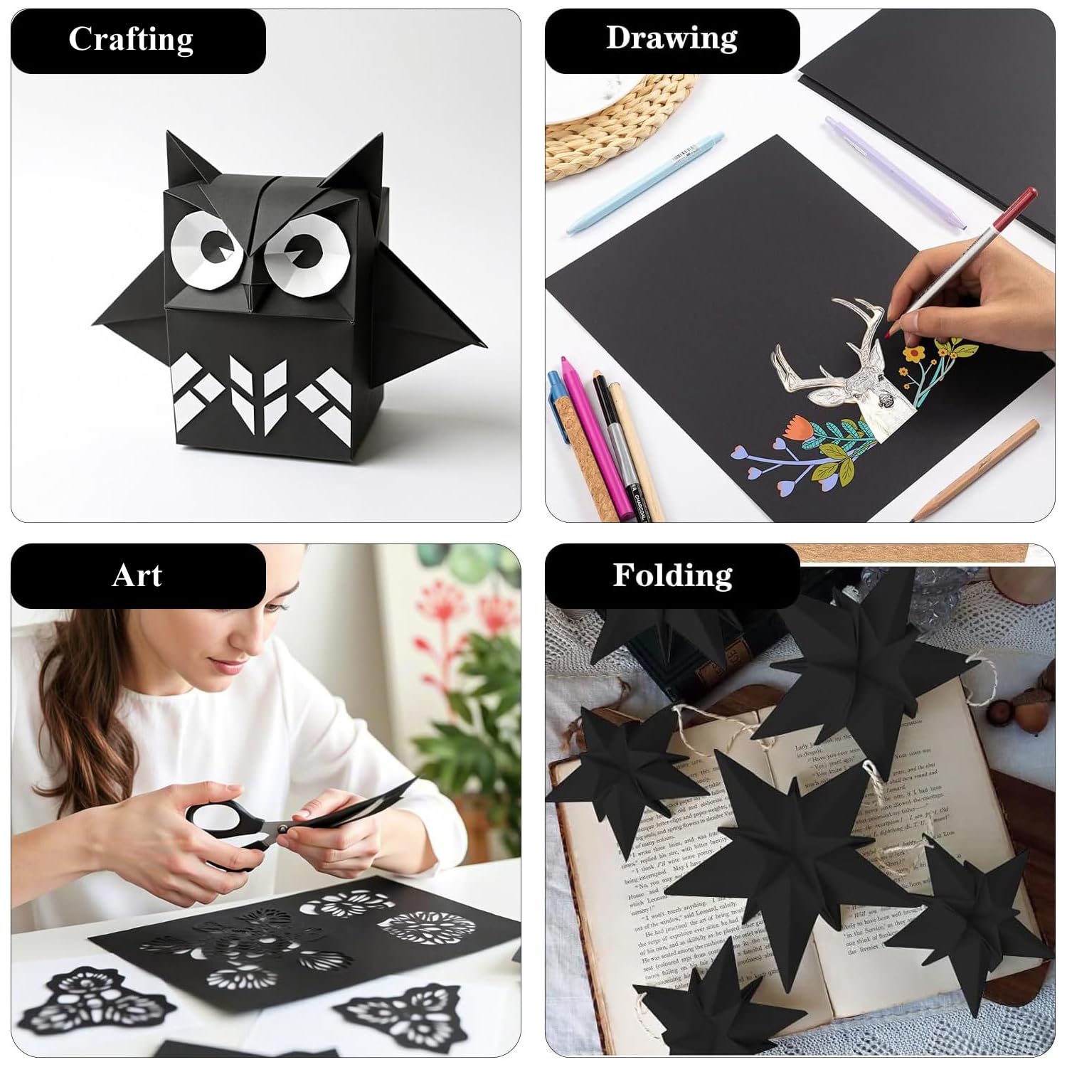 Lot de 200 feuilles de papier cadeau kraft noir 45,7 x 61 cm pour travaux manuels, dessin, emballage cadeau, bouquet de fleurs