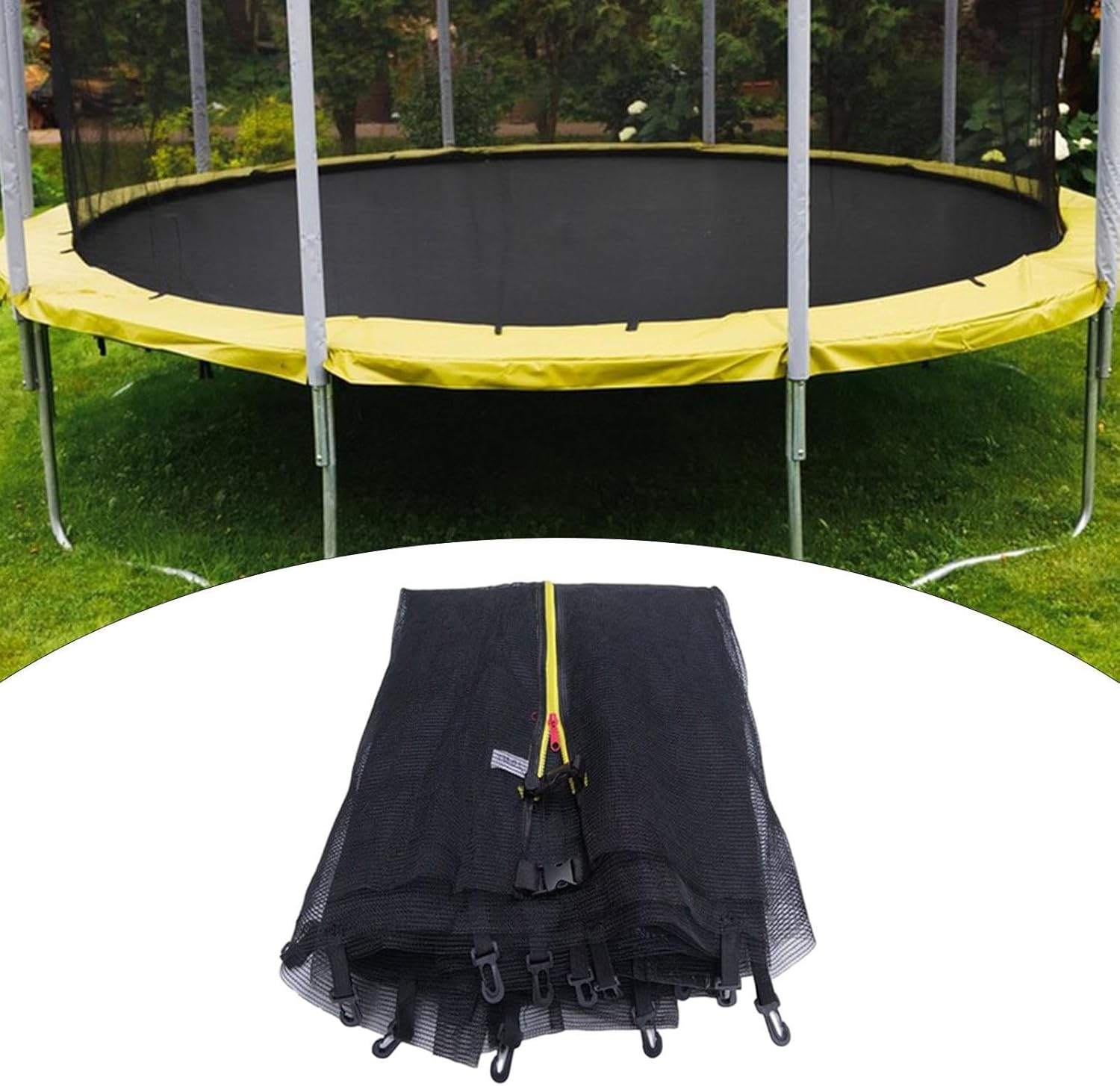 Trampoline Net Safe Net Indoor and Outdoor Easy to Install Protection Without Poles Trampoline Parts with Zipper Round Frame(14FT)