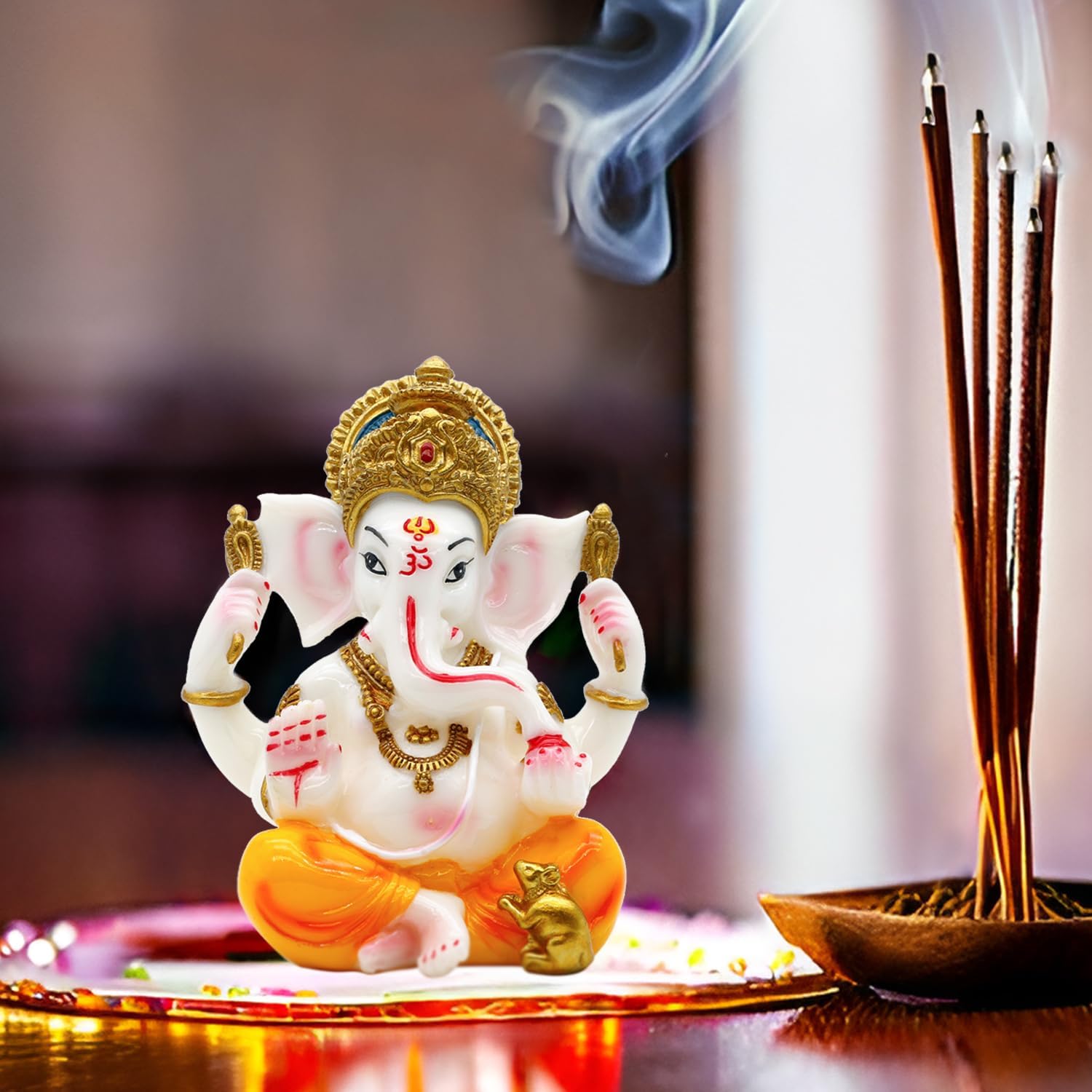 Indian God Lord Ganesha Statue -5.5" H Hindu Ganpati Idol Statues Ganesh Murti for Car Decor Temple Mandir Pooja Item Diwali Puja Gifts for Indian Decoration Spiritual Religious Gift for Housewarming