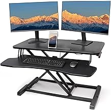 32 inch Standing Desk Converter, Height Adjustable Sit Stand Riser for Home Office,Stand Up Desk Riser, Quick Sit to Stand Tabletop with Keyboard Tray，Black