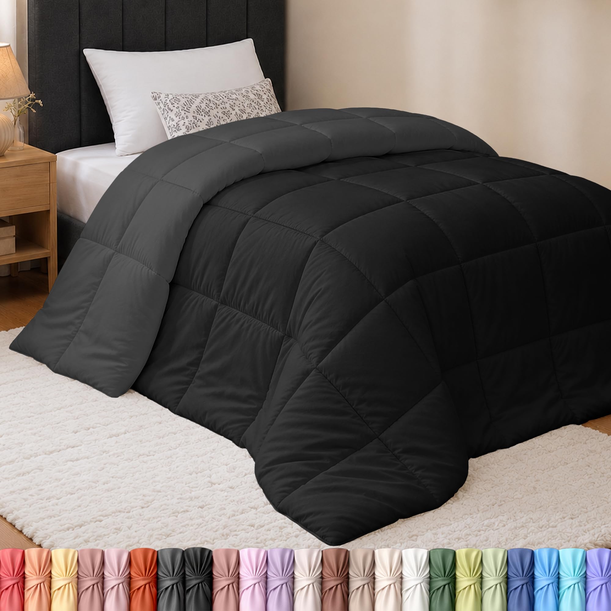 Utopia Bedding Twin Comforter, Duvet Insert, Black/Grey, 64 x 88 Inches