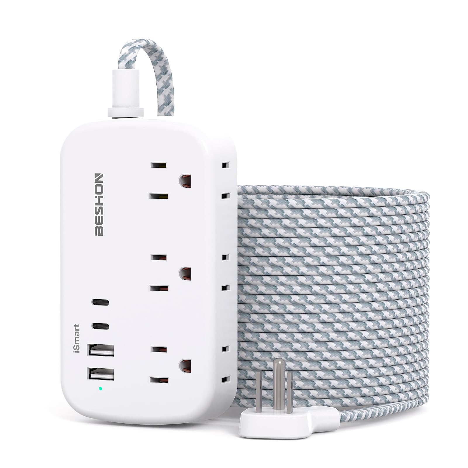 Extension Cord 20 Ft Flat Plug Power Strip with 6 Outlets with 4 USB Ports 2 USB C