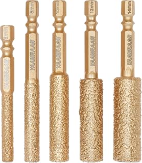 Diamond Drill Bits, 2 in 1 Diamond Hole Saw Kit (Sizes 1/4", 5/16", 3/8," 1/2",9/16"), 1/4 Inch Hex Shank Tile for Ceramic, Tile, Glass, Granite, Marble, Stone (6mm, 8mm, 10mm, 12mm, 14mm)