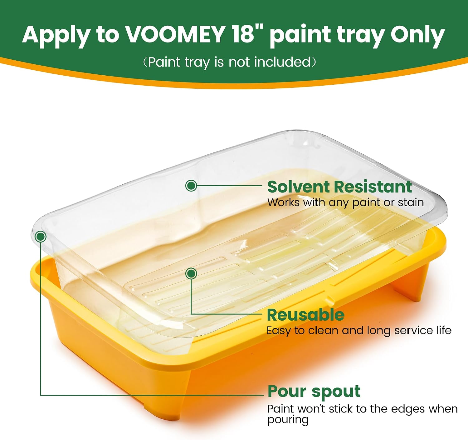 VOOMEY 12-Pack Paint Tray Liners 18 Inch, Disposable Paint Roller Tray Liners for 18” Paint Trays, Deep-Well Paint Pan Liners, Easy Clean & Quick Color Change(Compatible with 18 Inch Paint Trays Only)