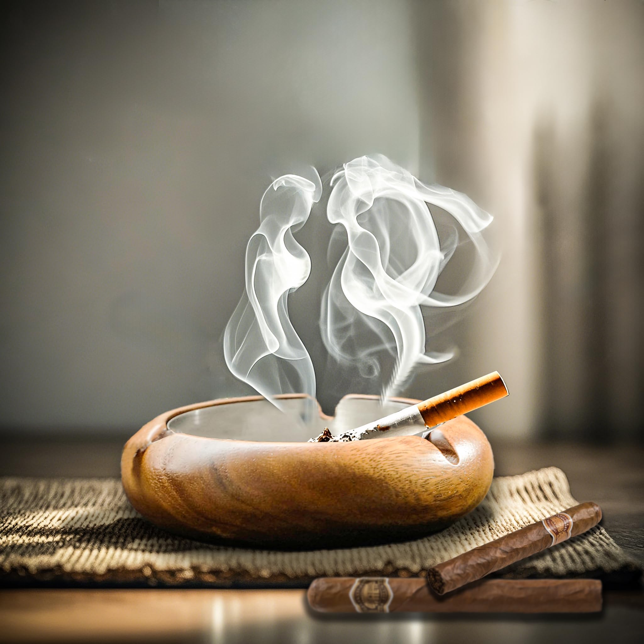 Exquisite Wooden Cigarette Ashtray (For Cigars) for Smokers,Stainless Steel Lined,Indoor Outdoor Patio Outdoor Home Office - Walnut Wood Ashtray Must Have Gift (Exquisite)