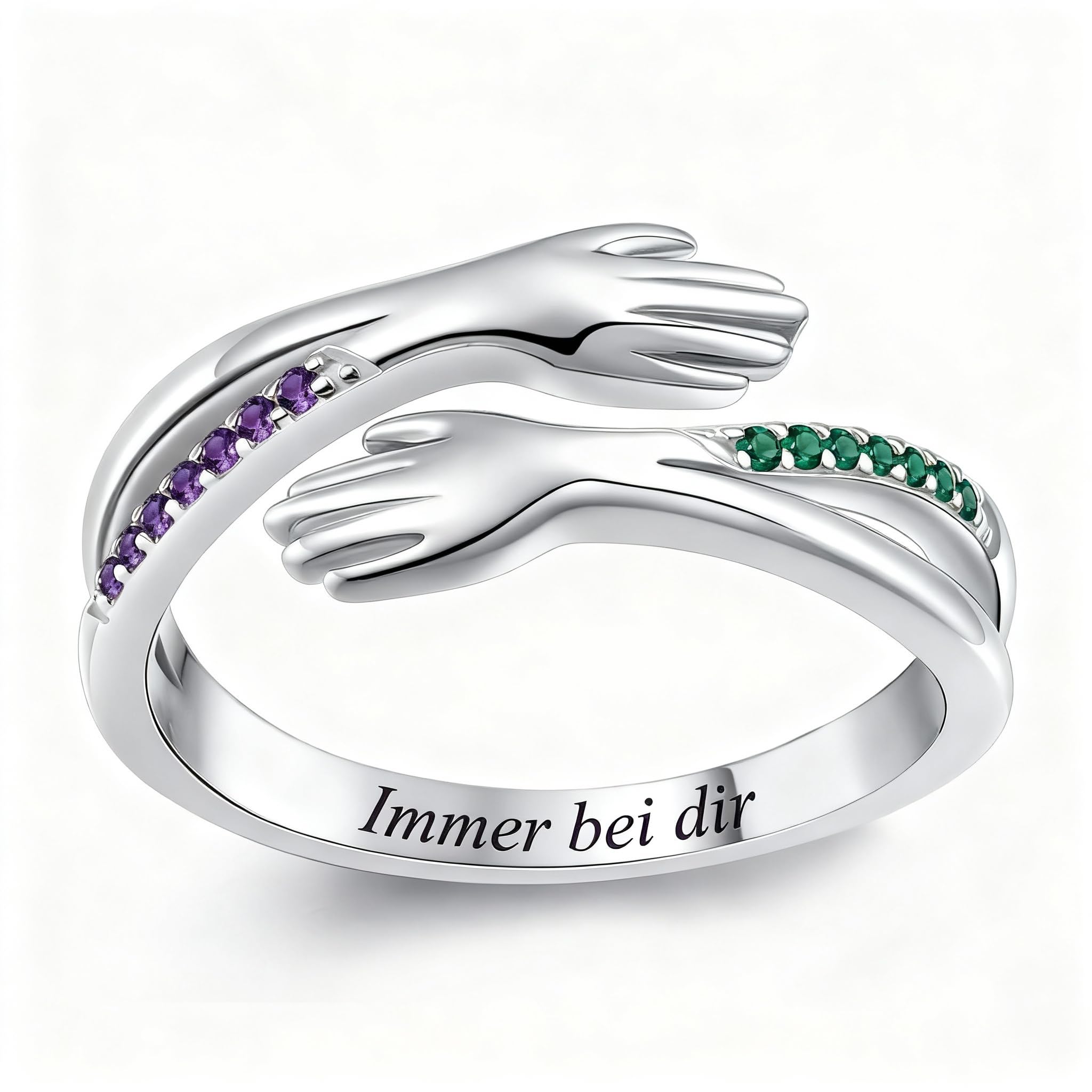 925 Sterlingsilber 10K 14K 18K Echtgold Umarmungsringe für Damen Personalisiert Geburtsstein Inspirierend Ermutigend Umarmende Hände Offener Ring für Damen Herren Personalisierter Schmuck Muttertagsge
