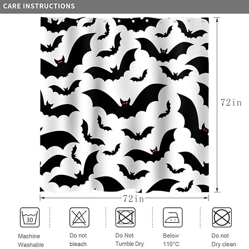 Miniatura 7 de Cortina de ducha de Halloween, con temática de Halloween, diseño de murciélago blanco y negro, decoración de fiesta de Halloween, tela impermeable,