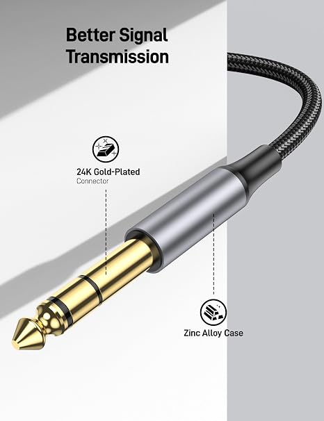 3.5mm to 6.35mm Cable Stereo Audio Cable 2M, 1/8 to Quarter Inch TRS 6.35mm Y Splitter Guitar AMP Aux Cord for Guitar, iPod, Laptop, Home Theater Devices, Smartphones and Amplifiers
