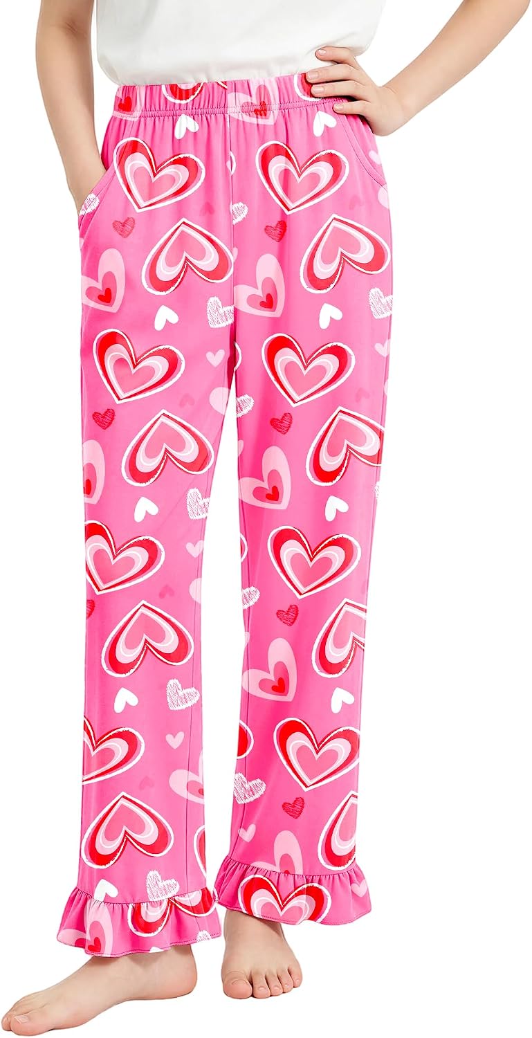 Girls Pajama Pants Soft Pj Lounge Pants for Girls Ruffled Hem Pajama Bottoms Kids Sleepwear with Pockets