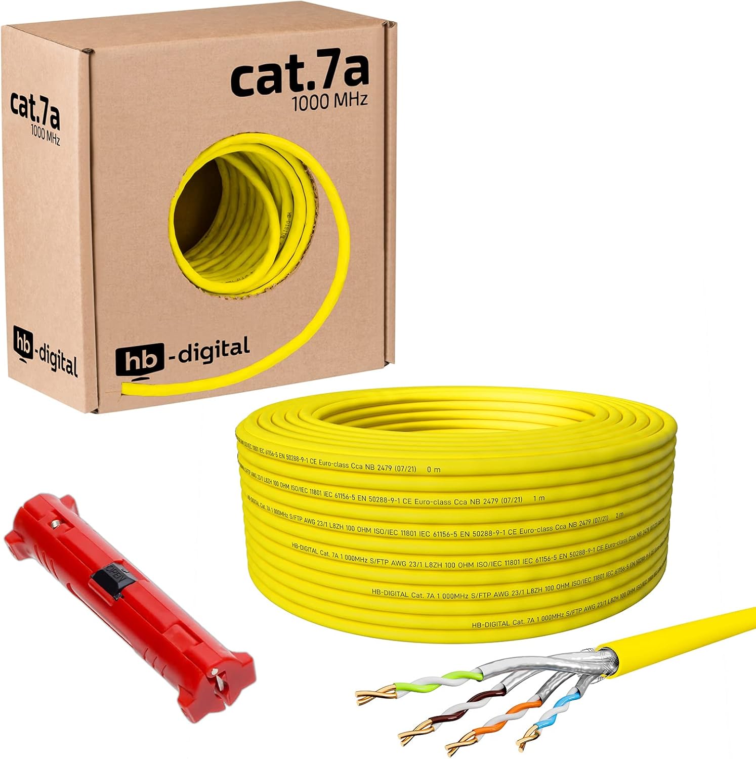 Cavo Ethernet CAT8 Piatto HB-DIGITAL 0,25m – 40Gbps, 2000MHz, U/FTP, Bianco Per PC, Router, Switch, PS5
