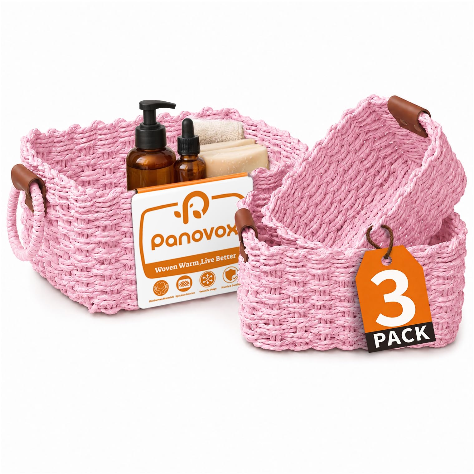 Small Wicker Baskets - 3 Pack for Shelves -11 Small Wicker Baskets - 3 Pack for Shelves -11