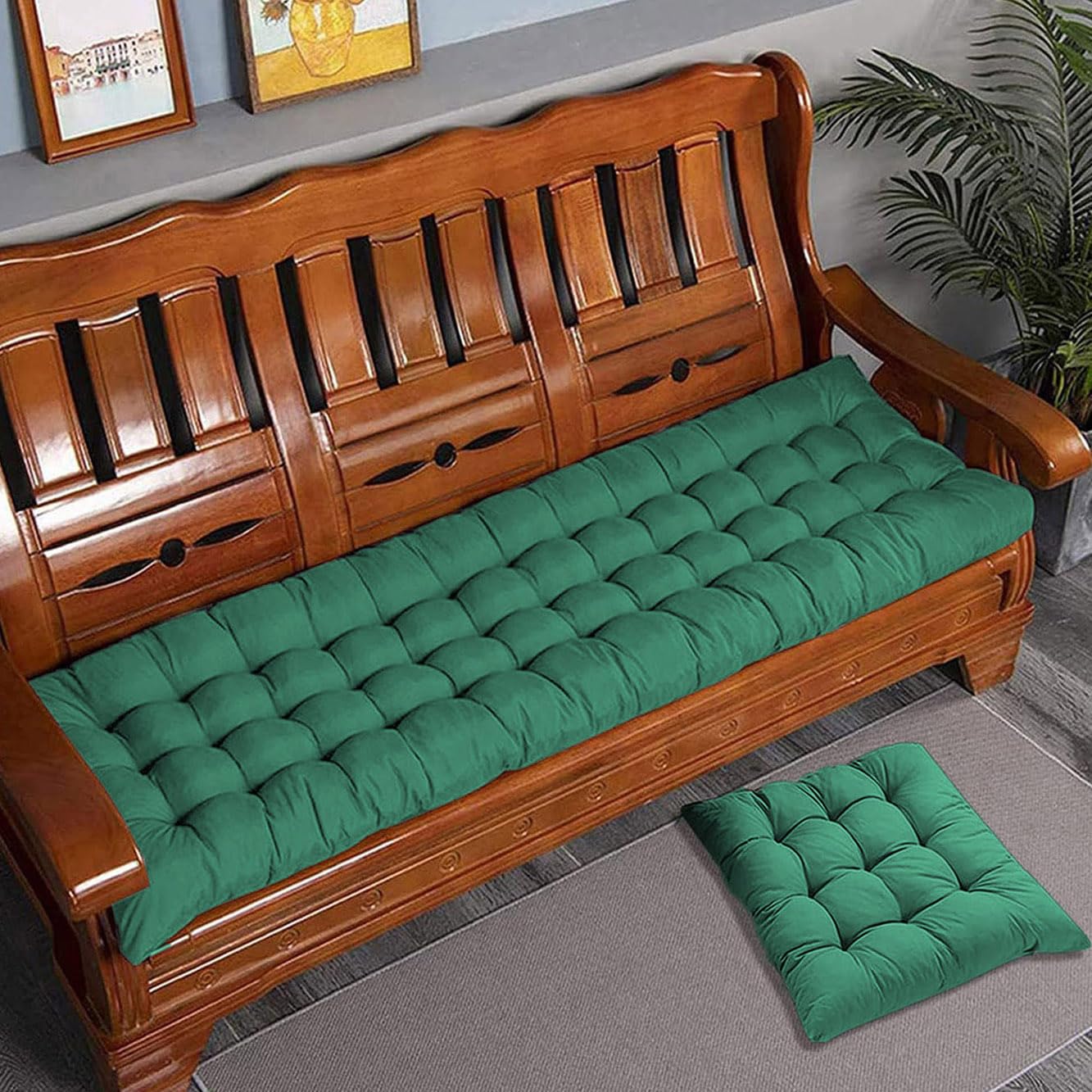 Coussin de banc 160 x 50 cm vert foncé pour rénover assise en bois