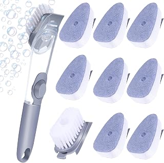 10 Pcs Dish Brush with Soap Dispenser Dish Wand Refills Sponge Heads Dish Scrubber with Handle Dish Cleaner Dish Cleaning Tools Replacement Sponge Heads Set for Kitchen Toilet Bathroom