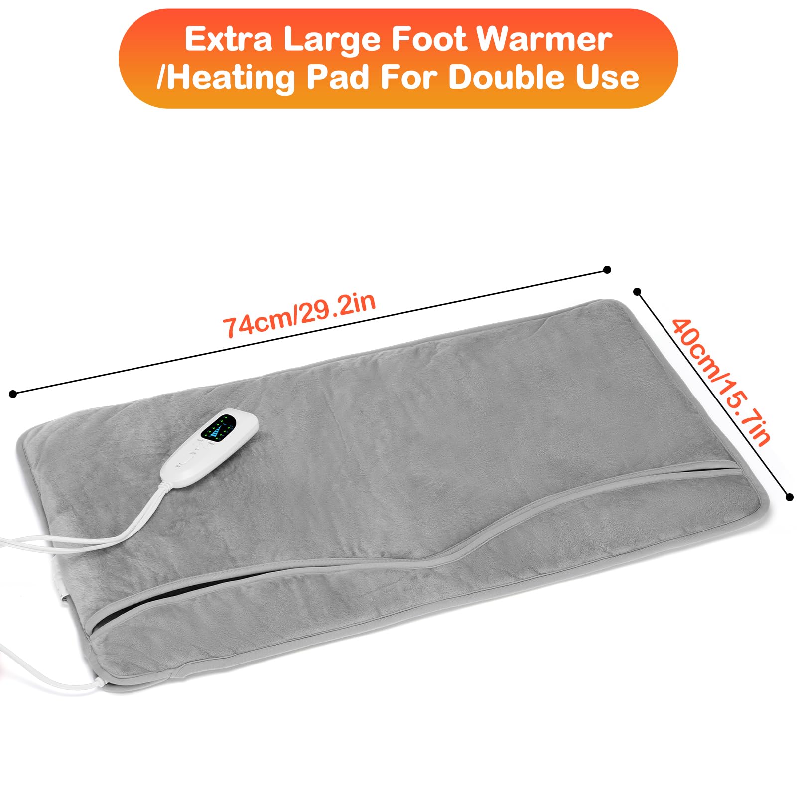 Anpress Scaldapiedi Elettrico 74x40cm, Scalda Piedi Casa Extra Large con 4 Impostazioni del Timer e 6 Livelli di Temperatura e Protezione da Surriscaldamento, Lavabile in Lavatrice, Aatto per Famiglie