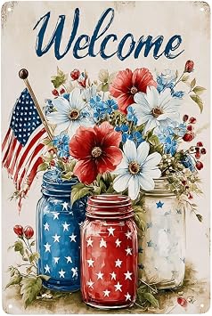 Vintage Metal Tin Sign Wall Art Decor, Retro Countryside Jar Flower Arrangement, For American-Themed Home,Bar Decor, Appeals To Rustic Art Lovers & Homeowners 12x16inch