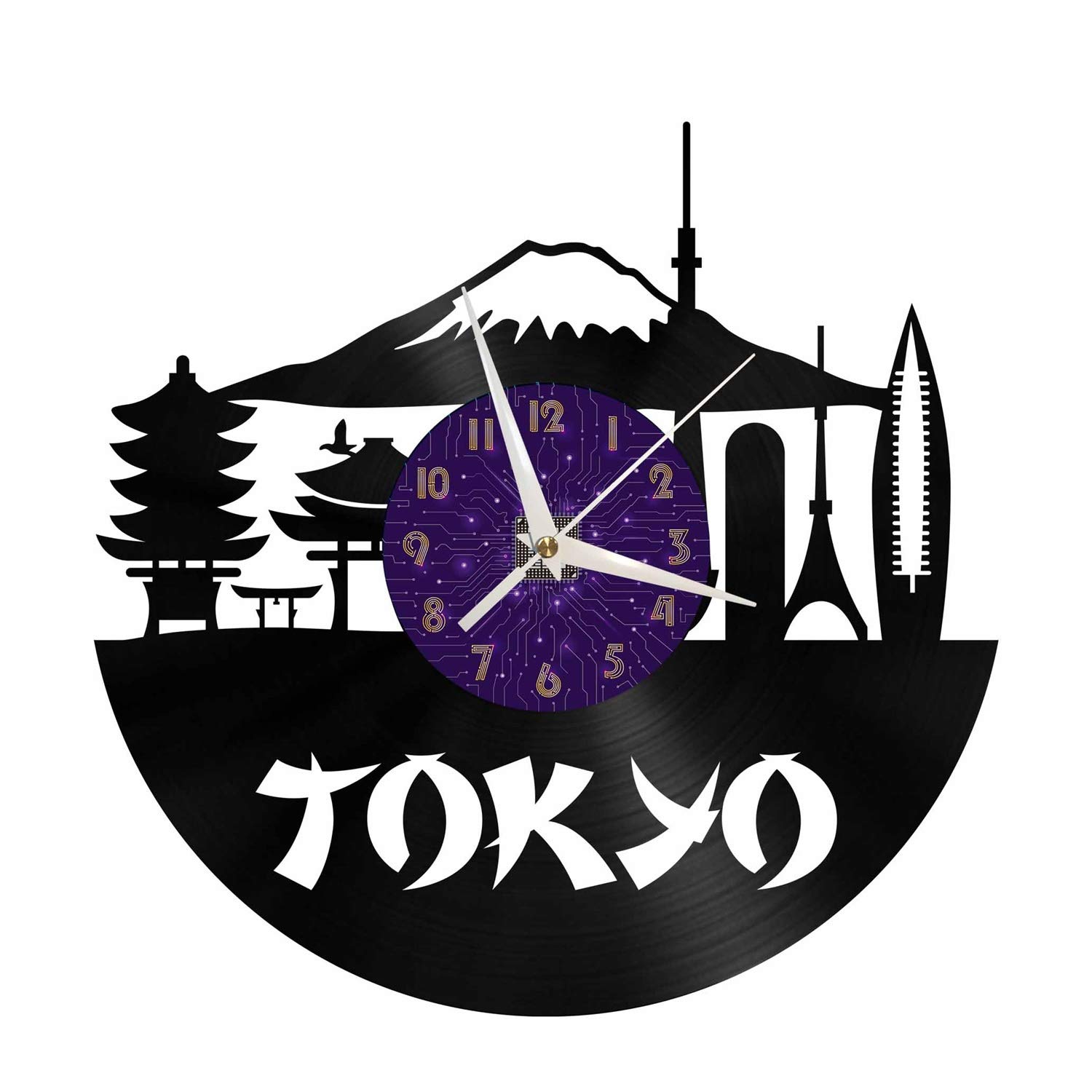 Horloge murale silencieuse Tokyo 12 pouces en vinyle sans coutil