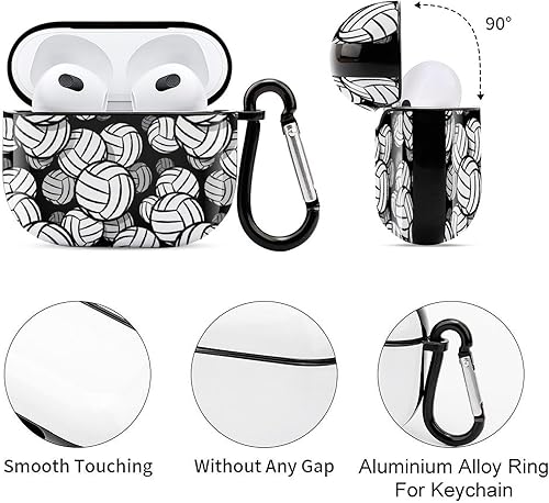 Miniatura 5 de Funda a prueba de golpes compatible con Airpods 3, funda de carga inalámbrica para pelota de voleibol en blanco y negro, funda protectora completa