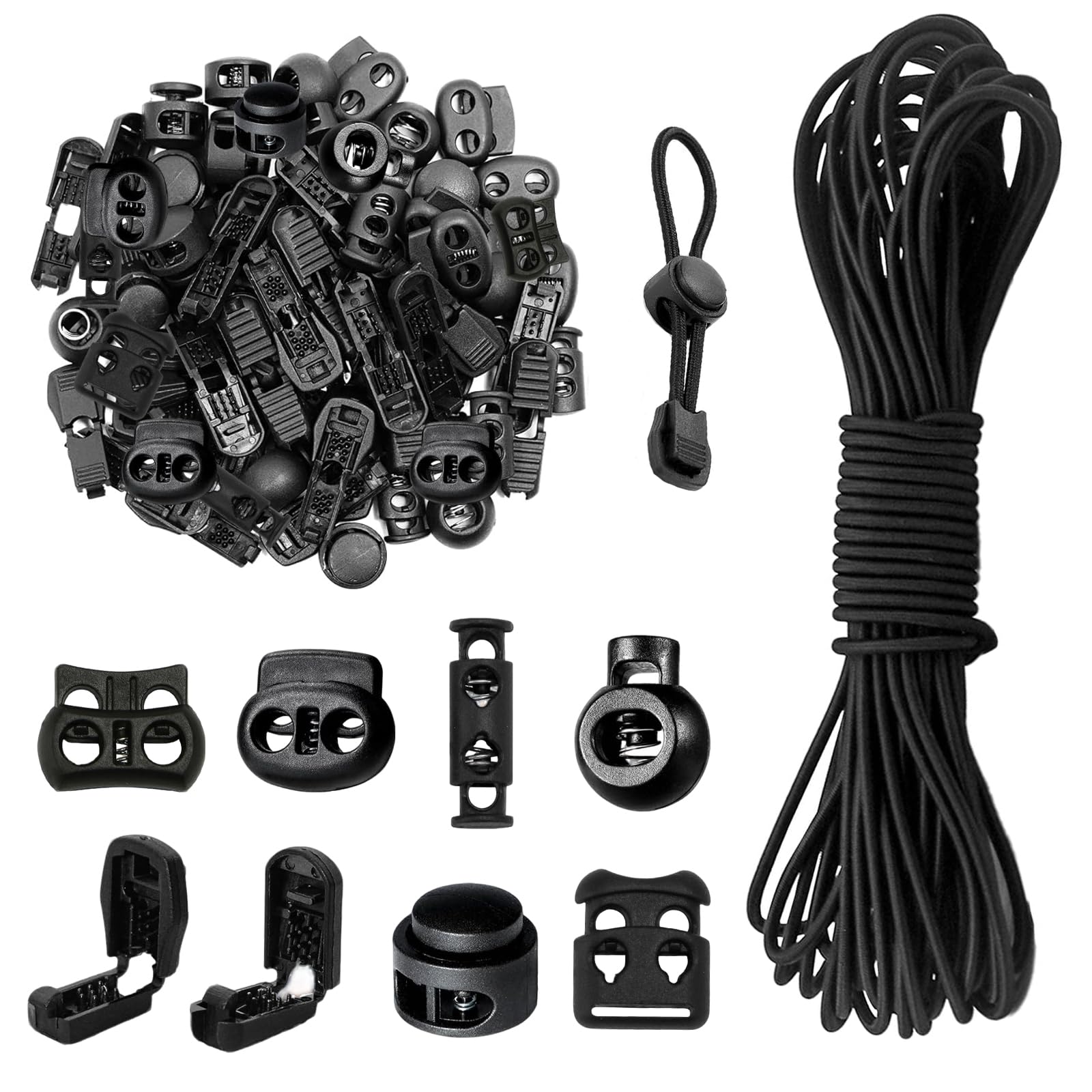 Corda Elastica, 10 m di Filo Elastico in Gomma da 3 mm con 20 Fermacorda + 60 Chiusura a Cordoncino 2 fori, Rotonda Cordino Elastico In Gomma per Coulisse, Zaino, Abbigliamento, Scarpe