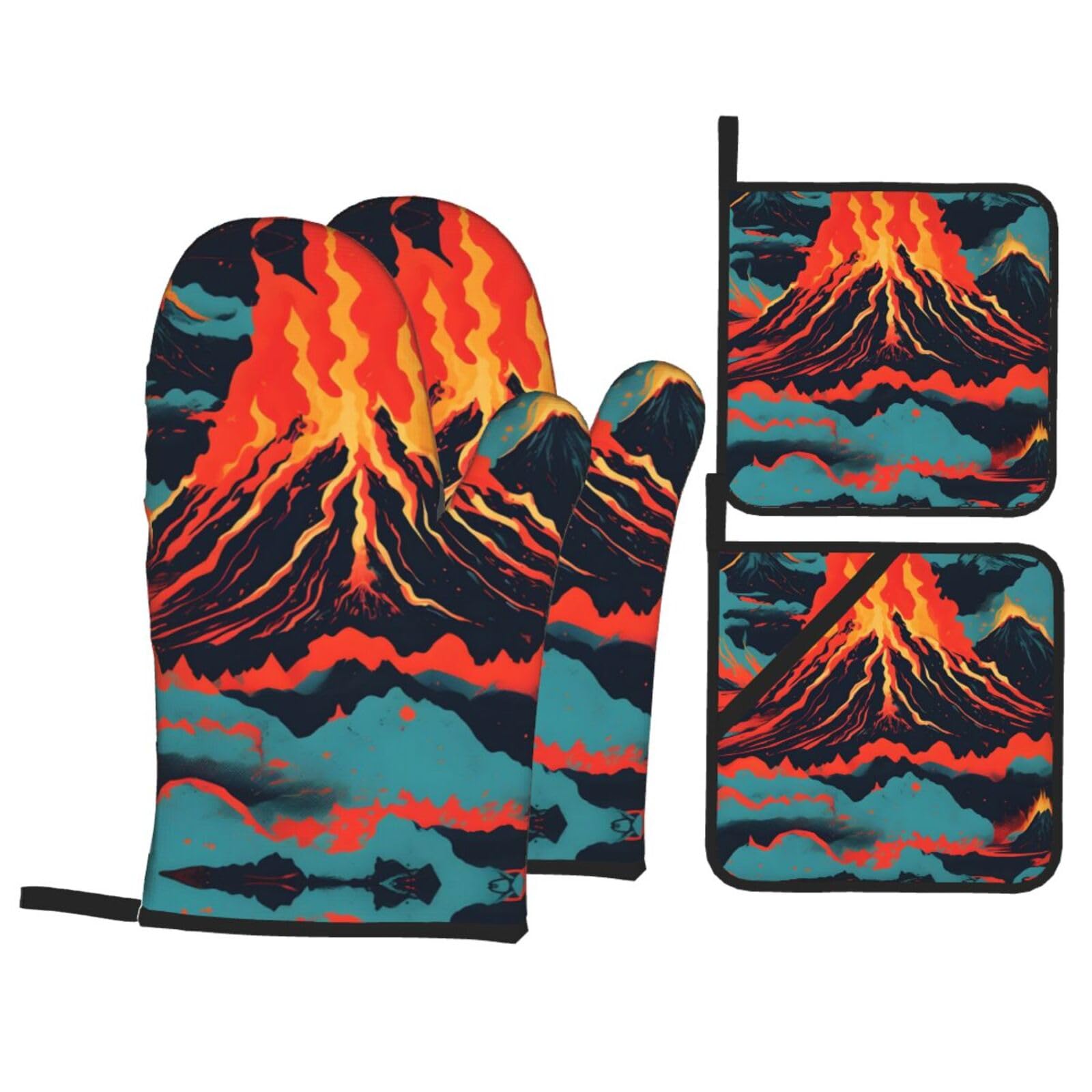 Volcano Print Oven Mitts,Pot Holders, Heat Resistant Oven Mitts Gloves,Hot Pads for Kitchen Cooking Grill