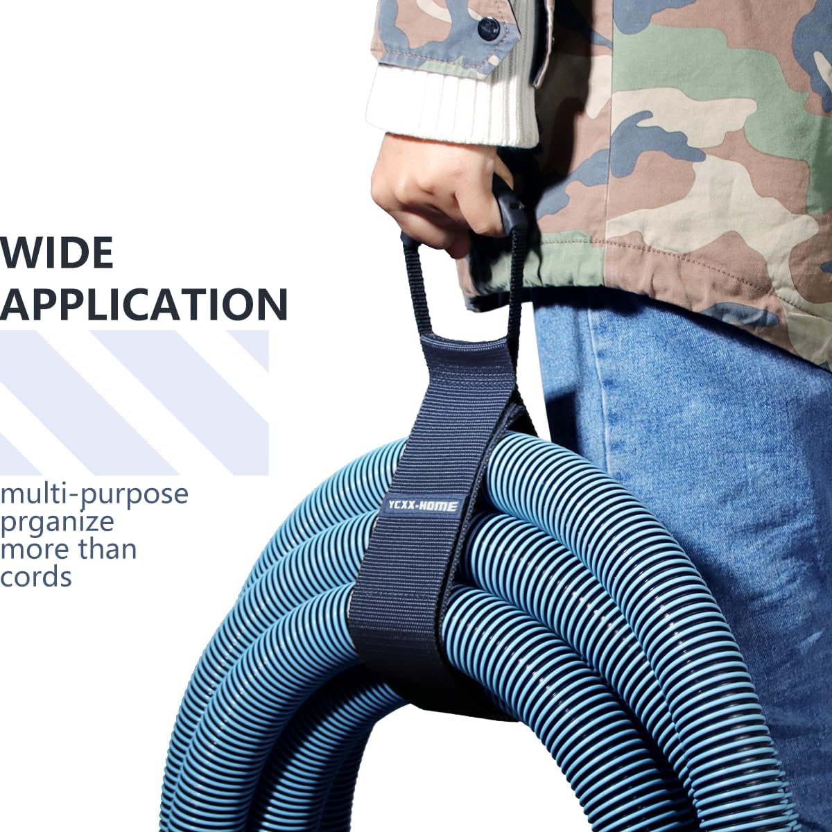 2 PCS Heavy Duty Cord Storage Wrap Holder Extension Hook and Loop Cord Hose Organizer Strap with Carrying Handle for Cords Garden Hose Swimming or Garage Tool (Gray)