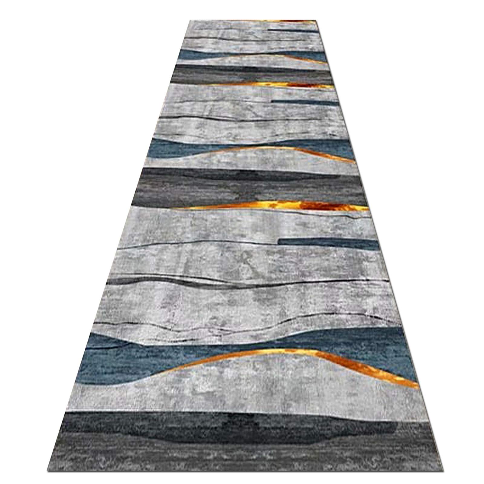 WYFZT Corridor Carpet, Runner Rug for Hallway Passage Entrance, Extra Long Carpets for Hall Kitchen Staircase Aisle Entryway Rugs Non-Slip Washable Durable, Gray Blue Gold (Size : 100×250cm)