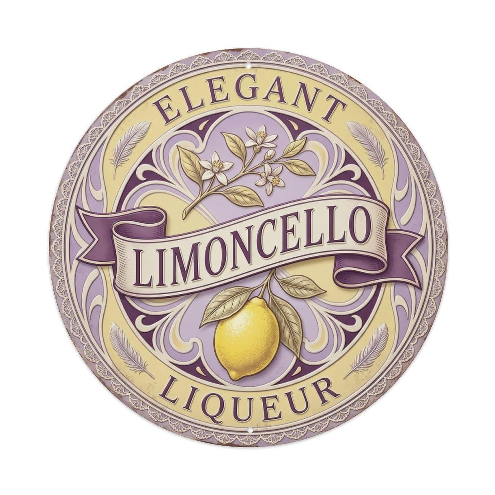 Elegant Liqueur Badge Limoncello Vintage Metal Tin Sign Plaque Wall Decor for Cafe, Club, Garden Round Metal Poster 8x8Inch