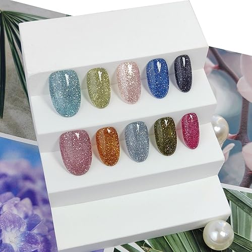 Short/Medium Oval Nails Handmade Glitter Press on Nails with Designs,