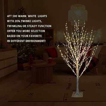 4FT Lighted Birch Tree, 500 LED Artificial Tree